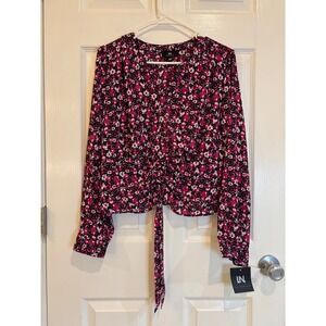 IN San Francisco‎ Floral Print Tie Front Long Sleeve Blouse Top